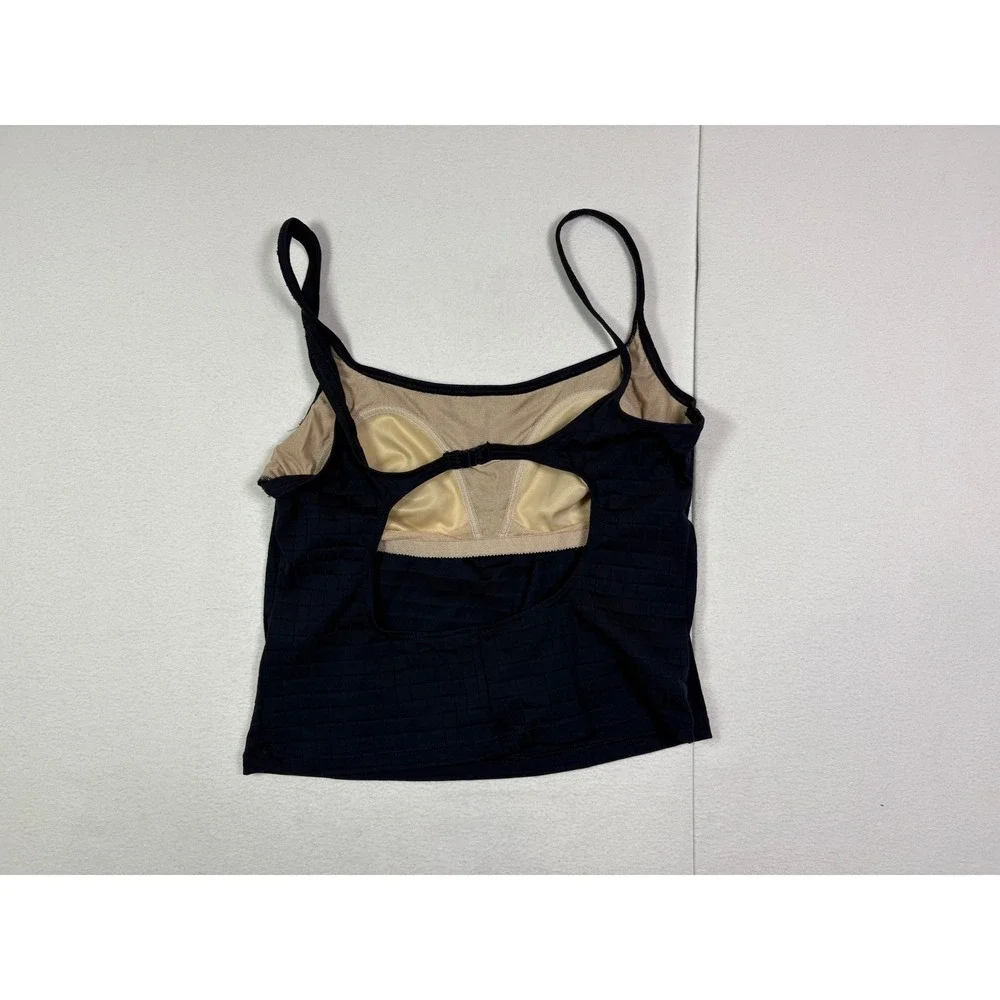 Speedo Womens Black Textured Grid Tankini Top Open Back Shelf Bra Sz 16